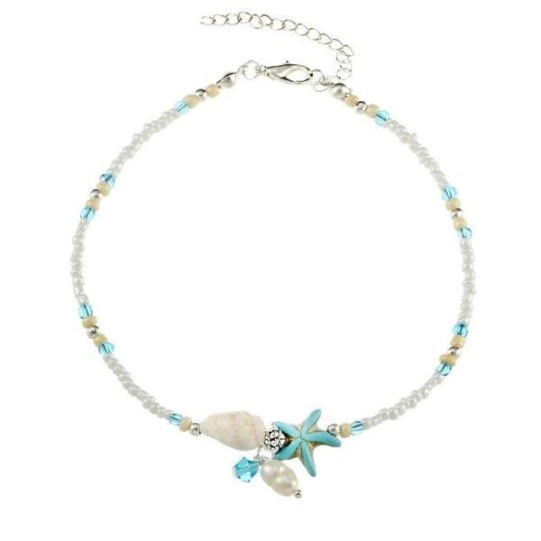 Pulseira de Tornozeleira com Estrela e Conchas em Pedras Naturais