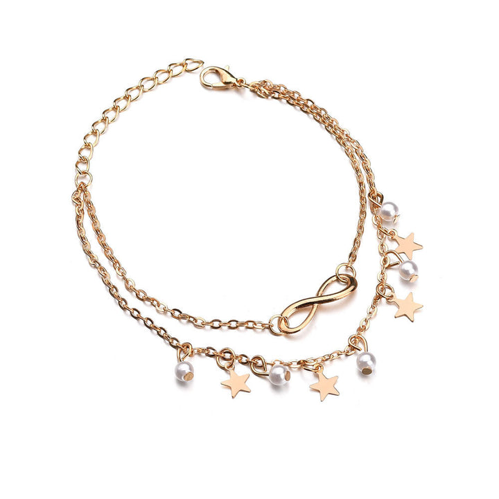 Pulseira de Tornozelo Infinito + Pérolas e Estrelas