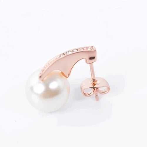 Conjunto de Colar + Brincos com Pérolas em Ouro Rosa