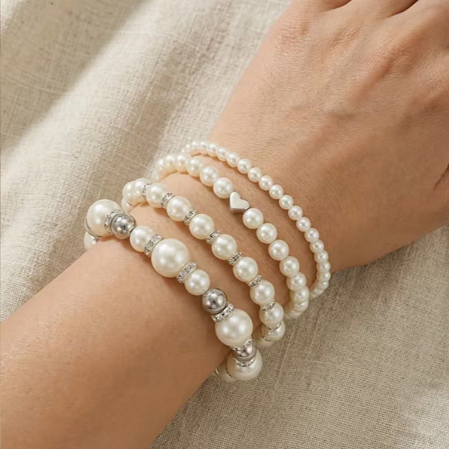 Conjunto de Pulseiras de Pérolas Serenidade - Quatro Peças