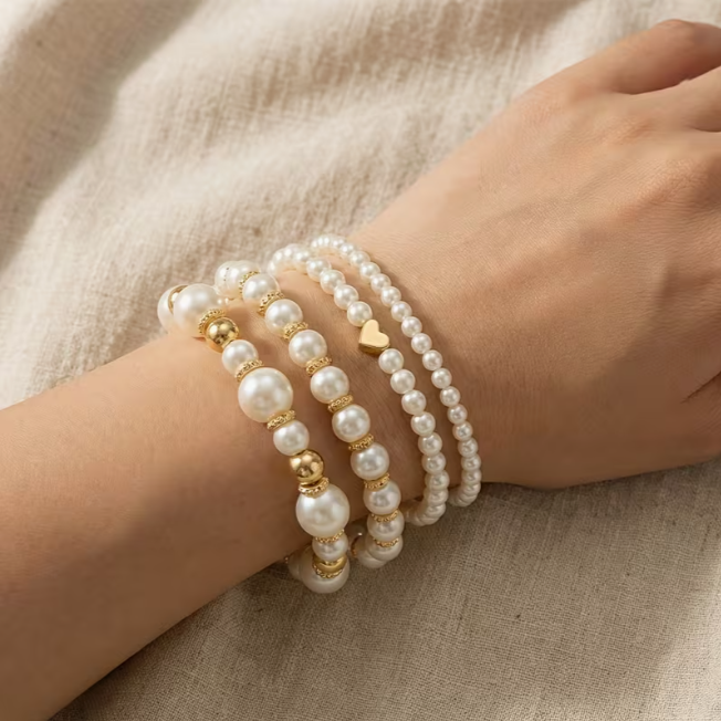 Conjunto de Pulseiras de Pérolas Serenidade - Quatro Peças