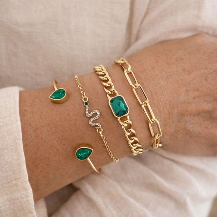 Pacote de Pulseiras com Cristais Verdes