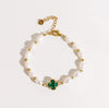 Pulseira de Trevo de Esmeralda com Esmeraldas e Pérolas em Ouro