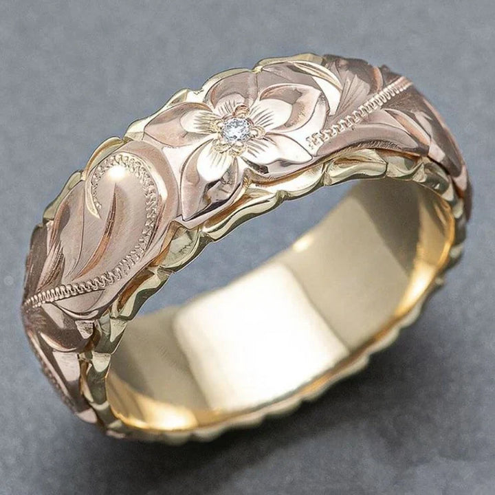 Anel de Ouro com Flor Rosa Vintage