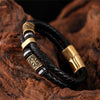 Pulseira de Couro Trançado Preto com Charme Dourado
